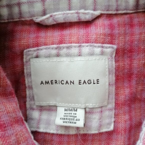 American Eagle Womens Pink Double Pocket High Low Plaid Button Up Shirt Size M - Picture 5 of 8